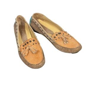 VanEli Italy Tan Leather Studded Tassel Slip On Moccasin Driving Loafer Sz 7.5 N